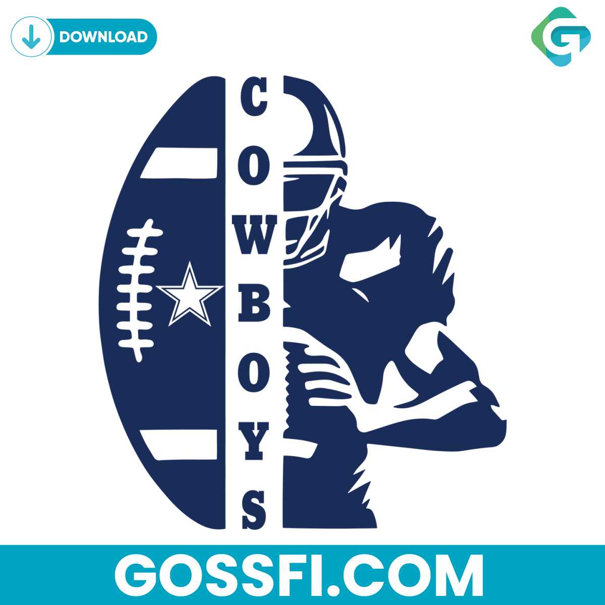 half-ball-and-player-cowboys-svg-digital-download