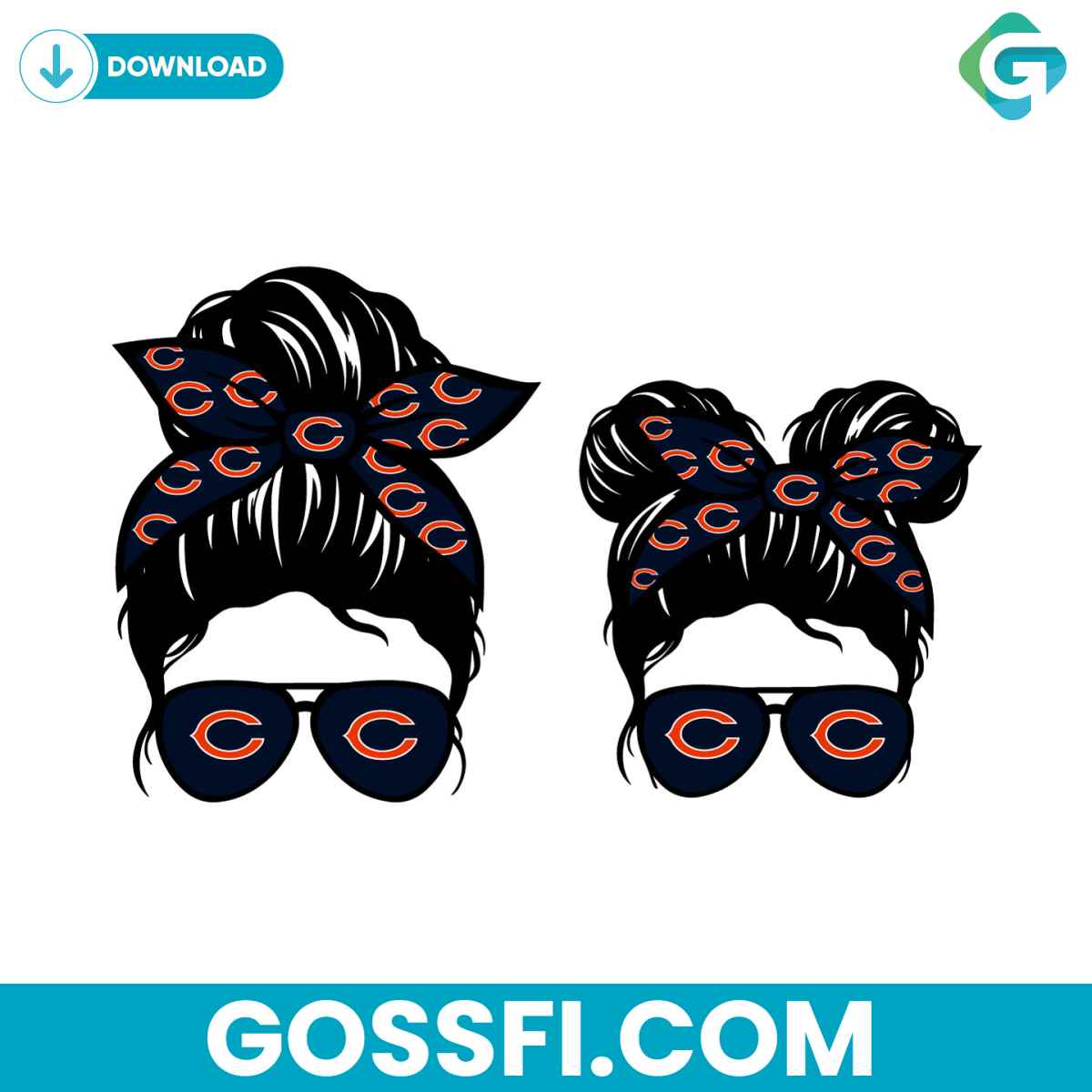 chicago-bears-football-messy-bun-mom-and-kid-svg