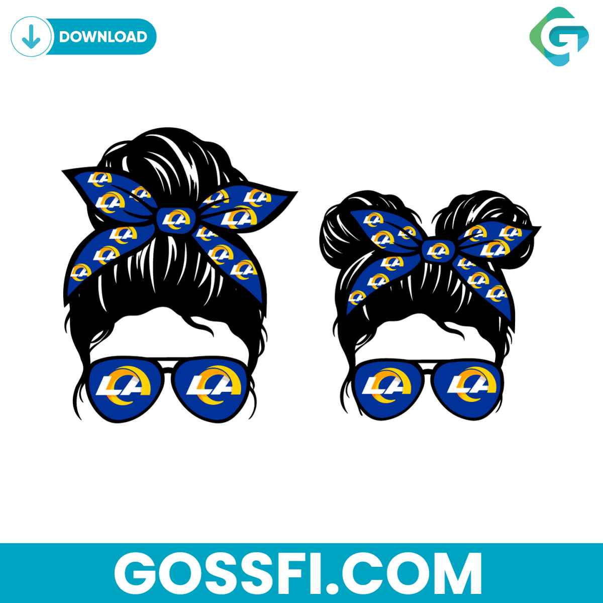 los-angeles-rams-football-messy-bun-mom-and-kid-svg