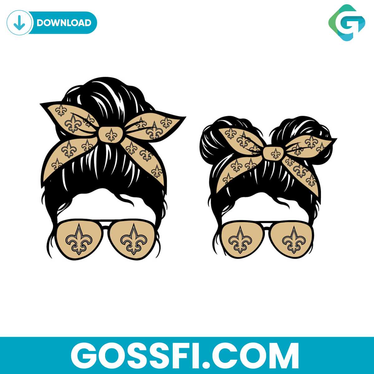 new-orleans-saints-football-messy-bun-mom-and-kid-svg