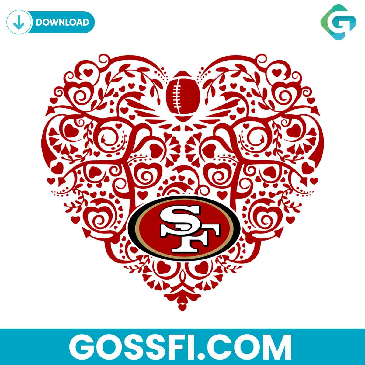 san-francisco-49ers-football-heart-svg