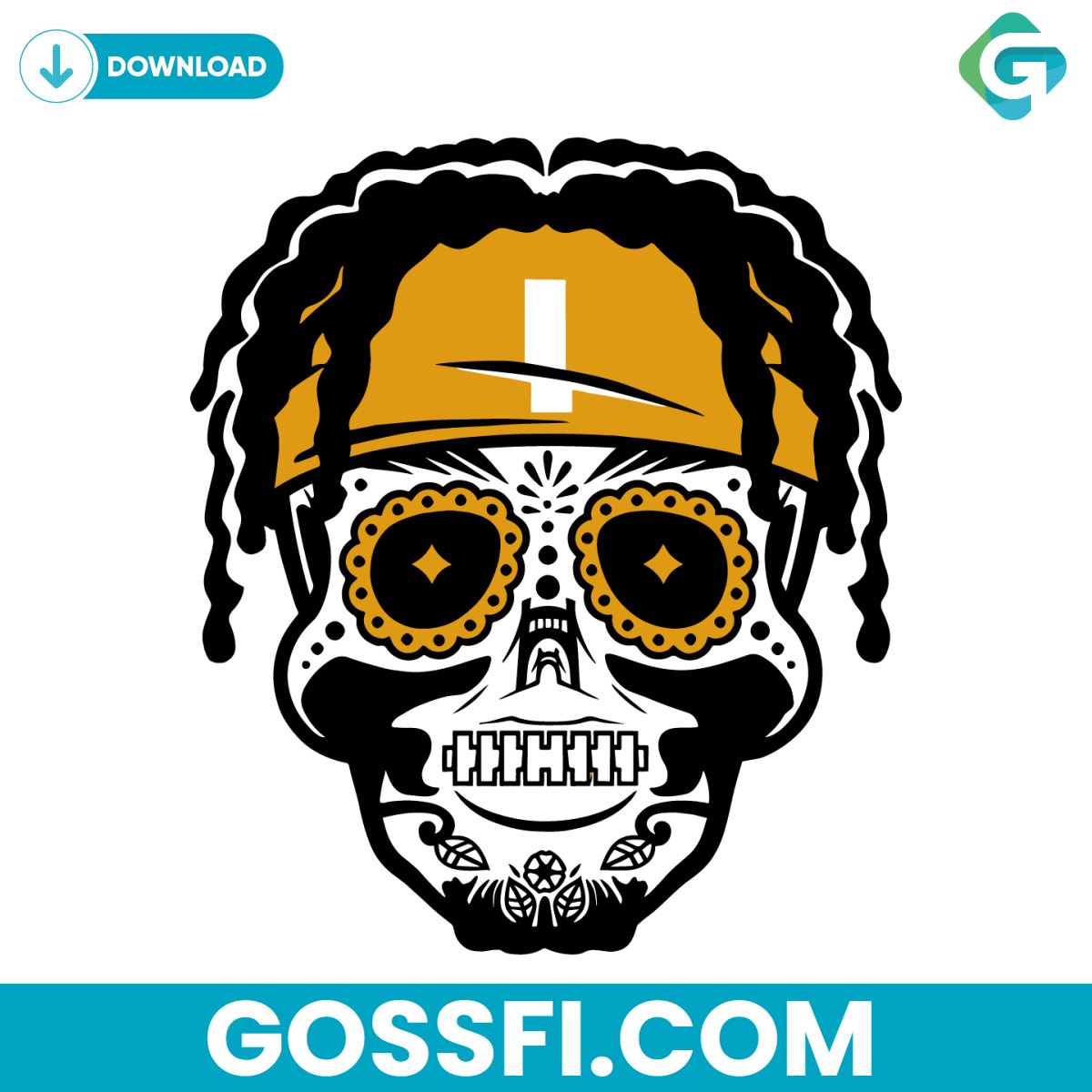 justin-fields-pittsburgh-sugar-skull-football-svg-digital-download